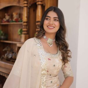 White Faux Blooming Sequins Embroidered Sharara Set with Matching Dupatta ? Festive & Party Wear 2024